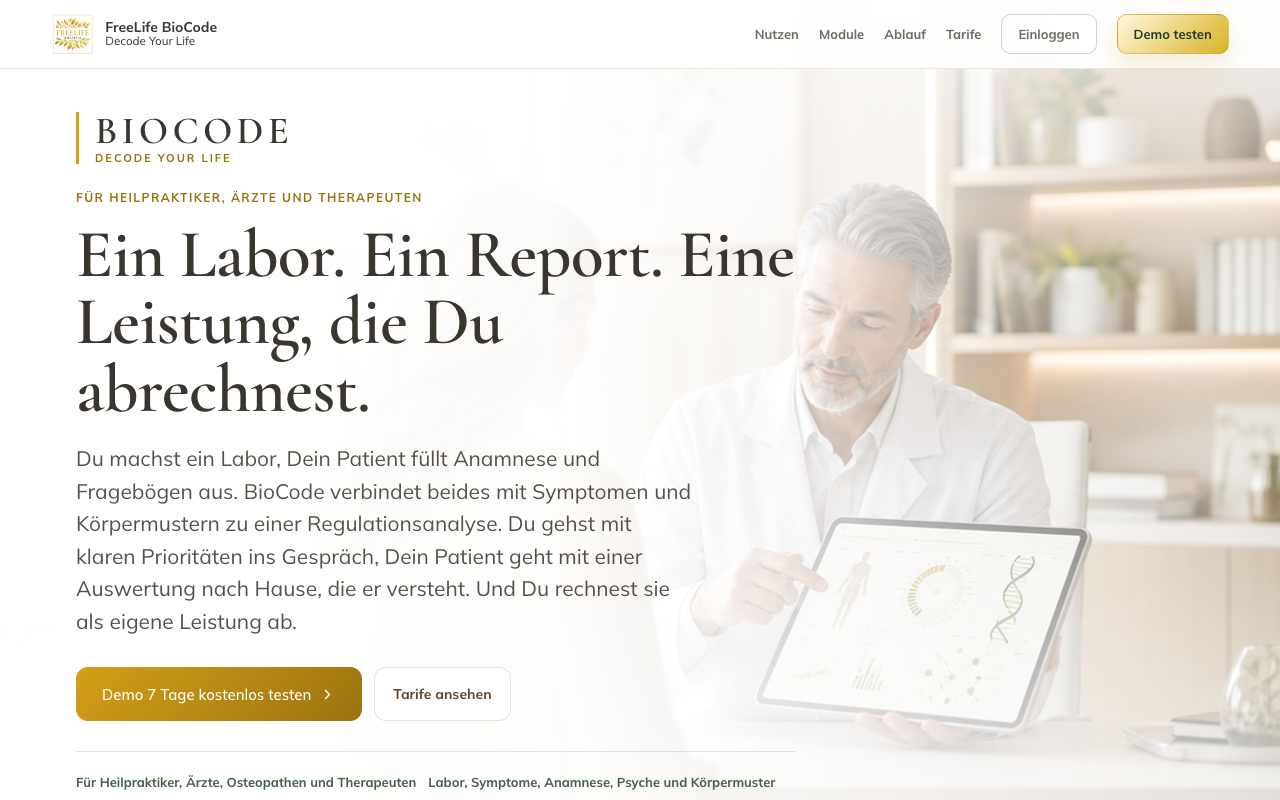 Originalansicht der BioCode Website